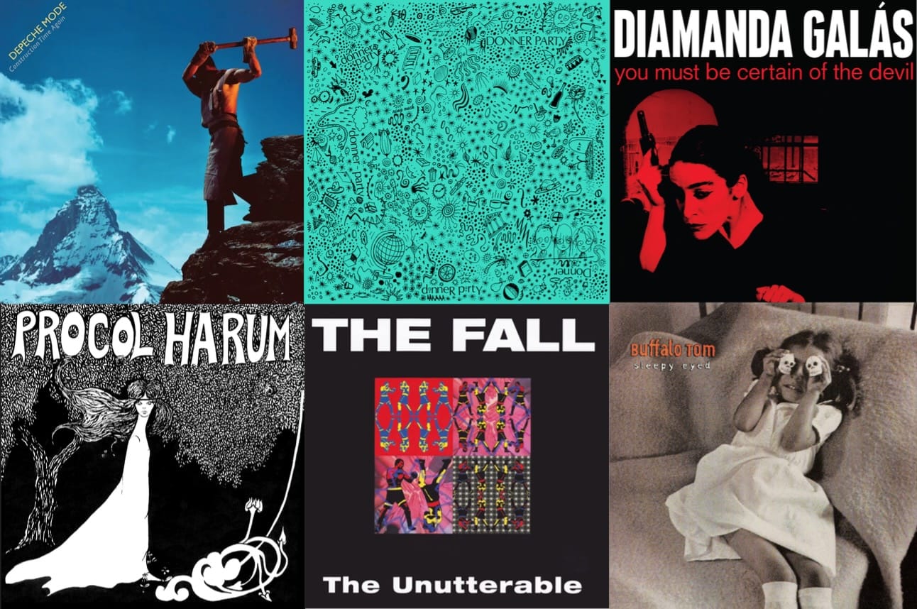 Album cover art for Depeche Mode, Donner Party, Diamanda Galás, Procol Harum, the Fall, and Buffalo Tom.