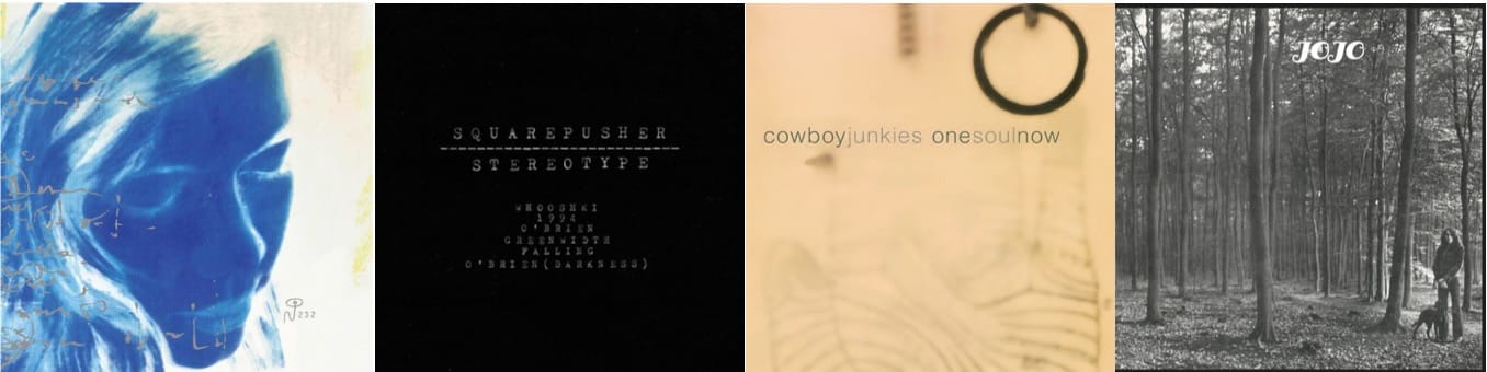 Cover art for Loveliescrushing, Squarepusher, Cowboy Junkies, and George Kooymans.