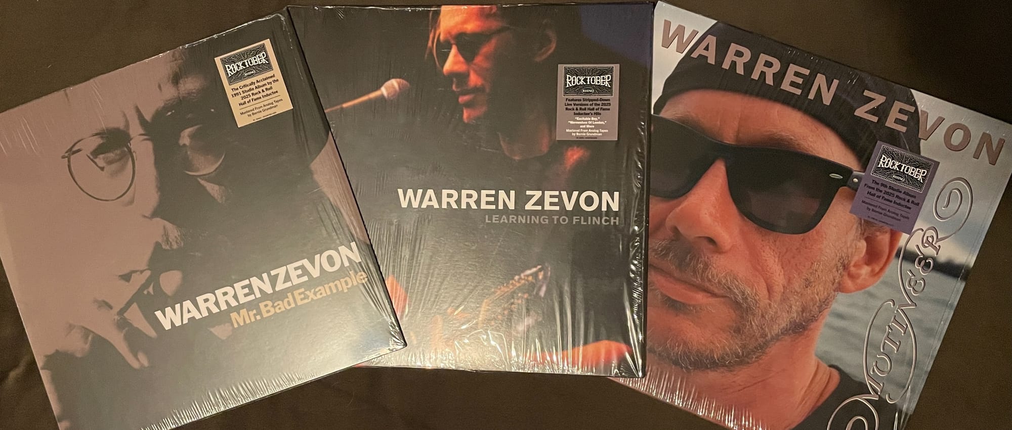 Cover art for Warren Zevon's Mr. Bad Example, Learning to Flinch, and Mutineer.