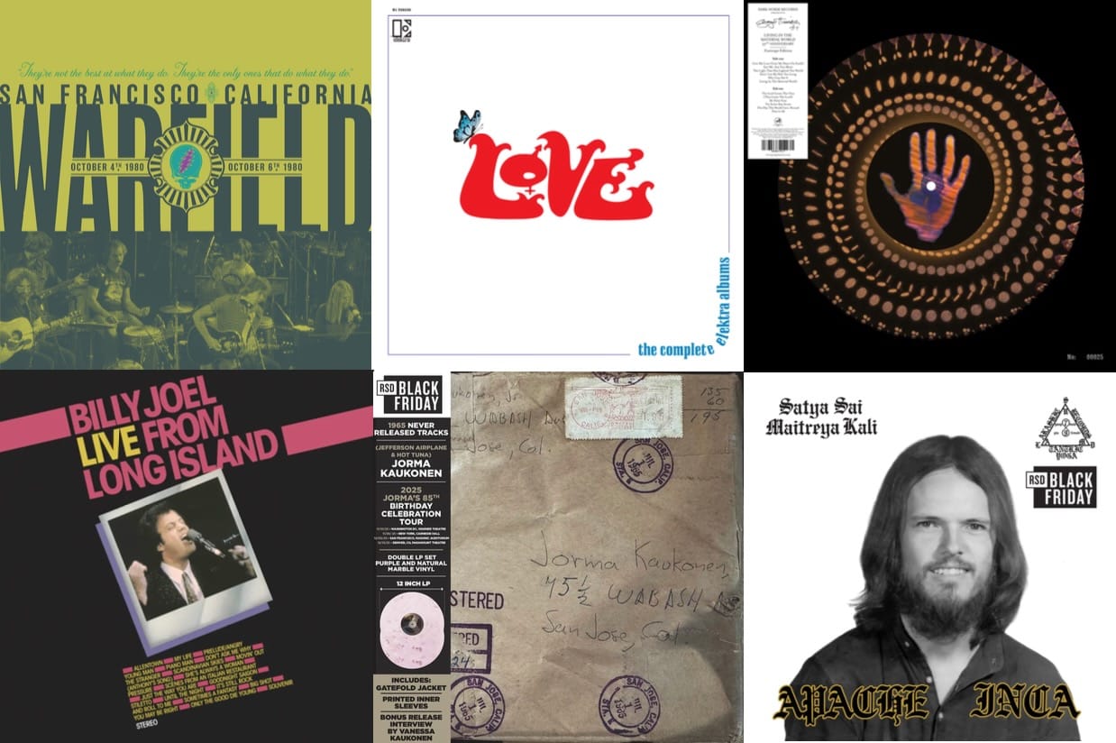 Cover art for the Grateful Dead, Love, George Harrison, Billy Joel, Jorma Kaukonen, and Maitreya Kali.