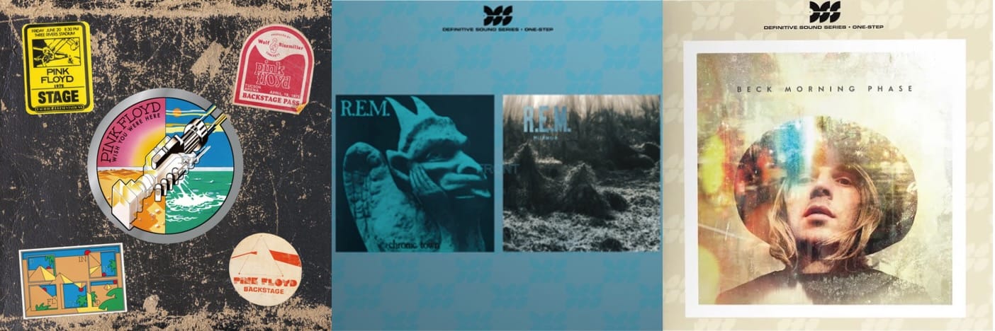 Cover art for Pink Floyd, R.E.M., and Beck.