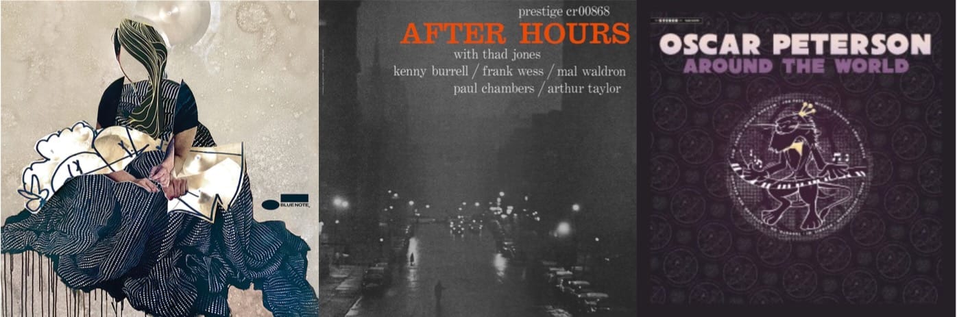 Cover art for Jonathan Blake, Thad Jones et al, and Oscar Peterson.