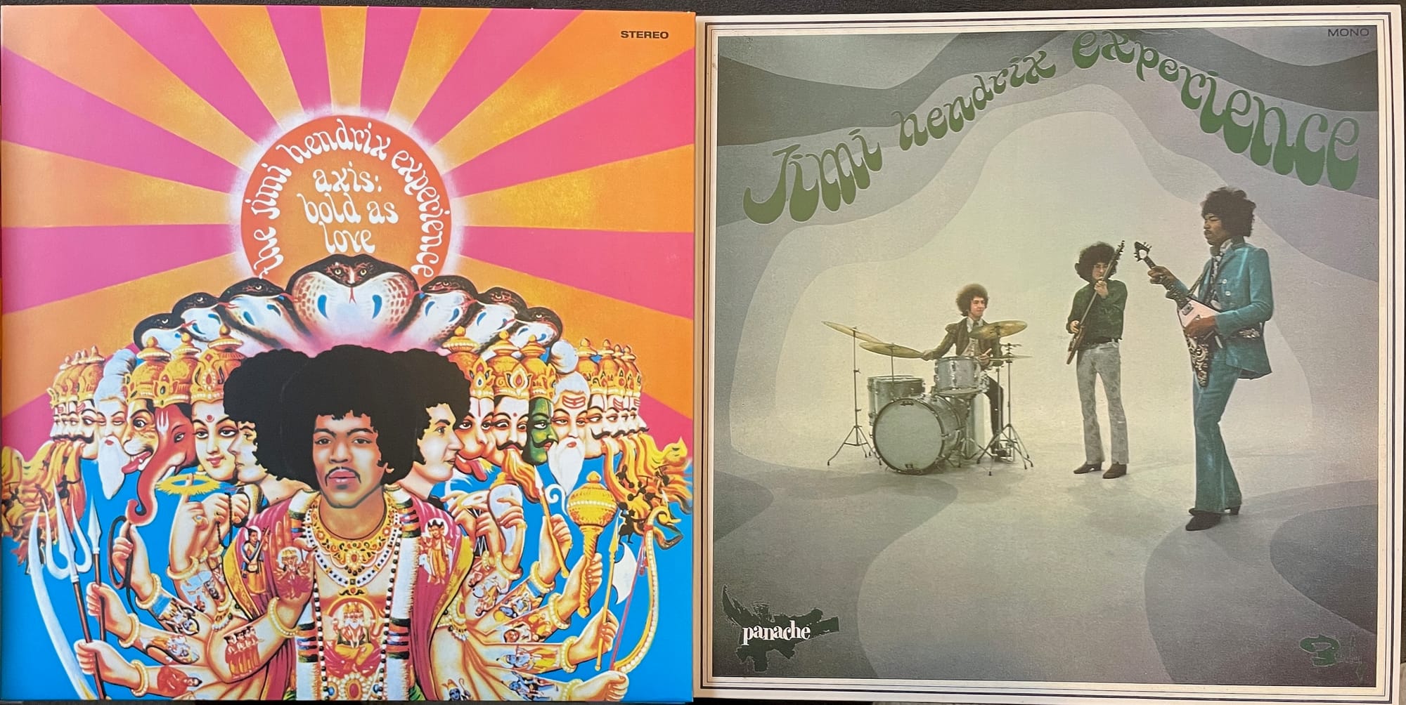 Cover art for the stereo and mono versions of Axis: Bold as Love in the box set.