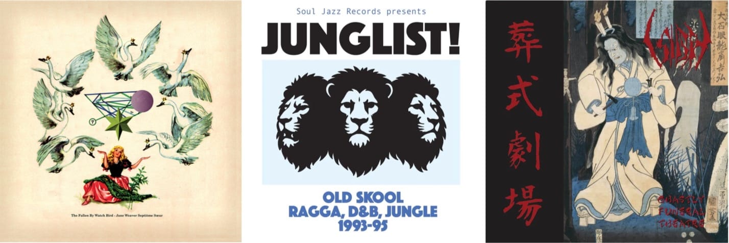 Cover art for Jane Weaver, Junglist!, and Sigh.