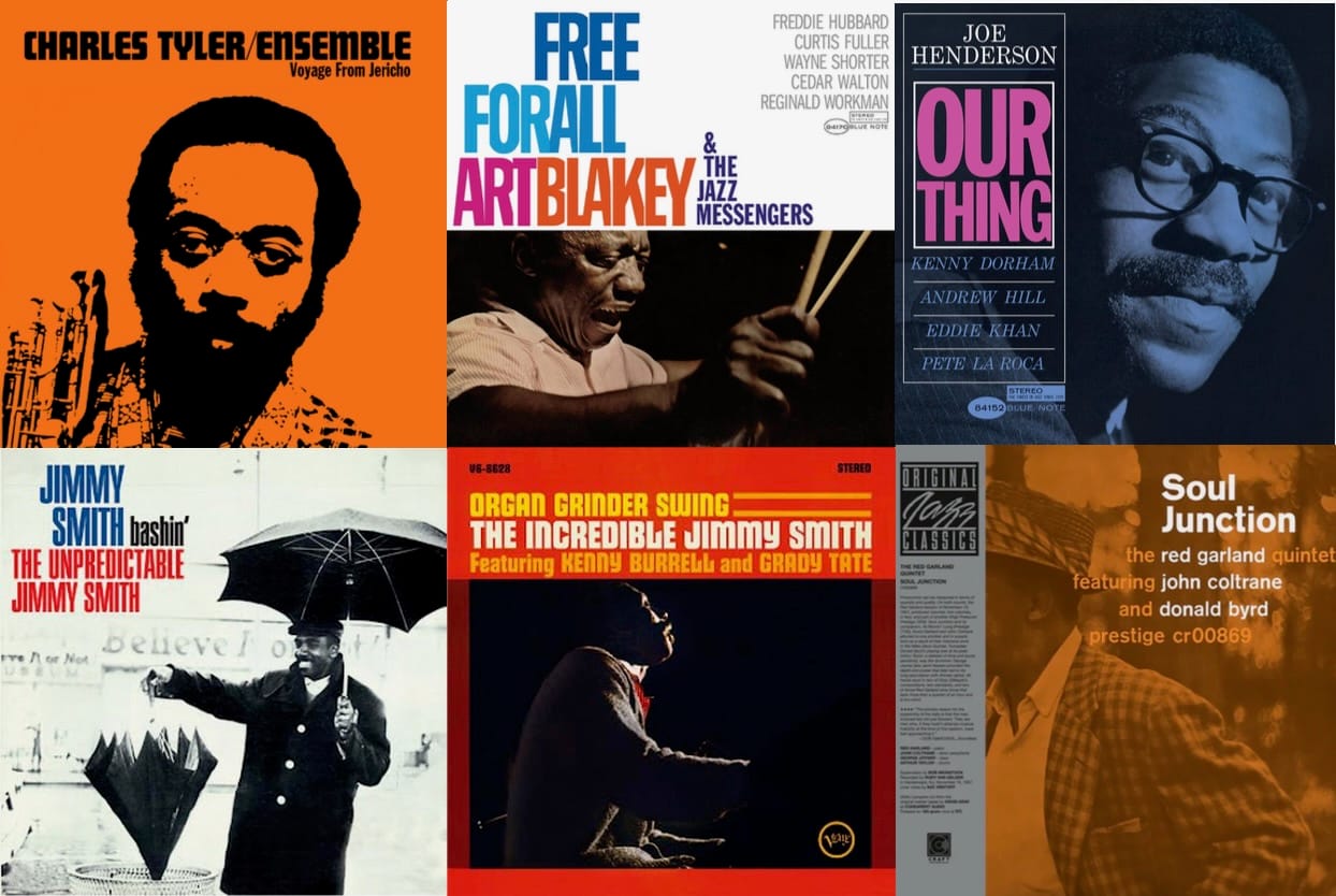 Cover art for Charles Tyler, Art Blakey, Joe Henderson, Jimmy Smith, and Red Garland.