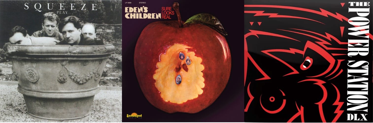 Cover art for Squeeze, Eden's Children, and the Power Station.