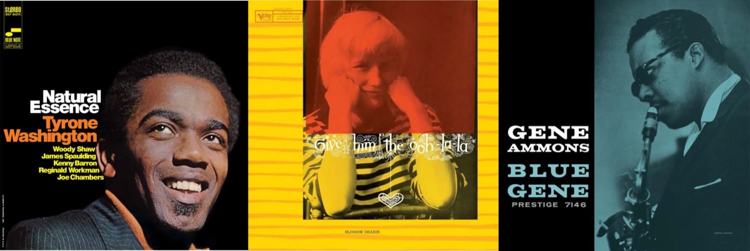 Cover art for Tyrone Washington, Blossom Dearie, and Gene Ammons.