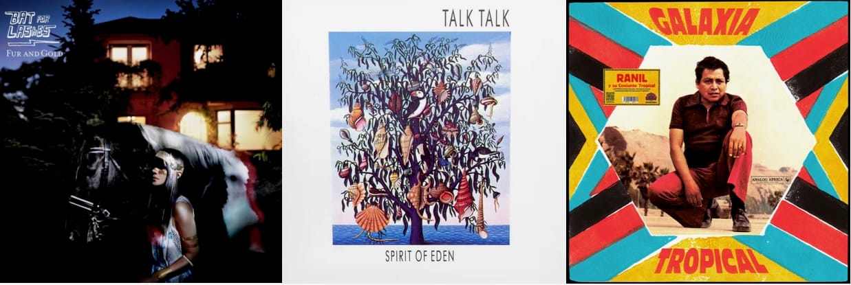 Cover art for Bat for Lashes, Talk Talk, and Ranil y su Conjunto Tropical.