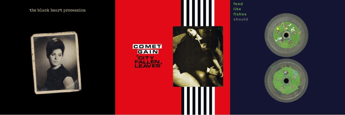 Cover art for the Black Heart Procession, Comet Gain, and Should.