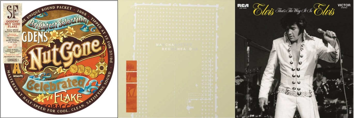 Cover art for Small Faces, Bedhead & Macha, and Elvis Presley.