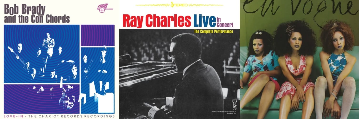 Cover art for Bob Brady and the Con Chords, Ray Charles, and En Vogue.