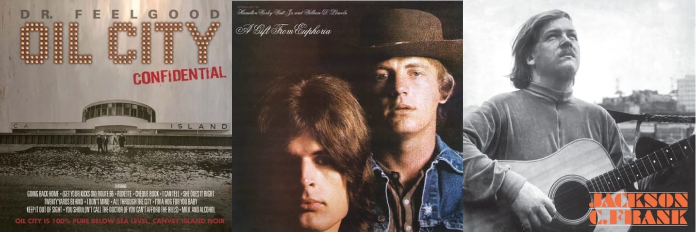 Cover art for Dr. Feelgood, Euphoria, and Jackson C. Frank.