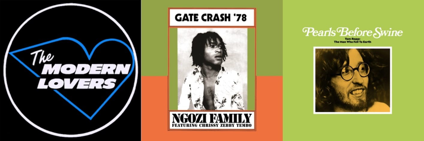 Cover art for the Modern Lovers, Ngozi Family, and Pearls Before Swine.