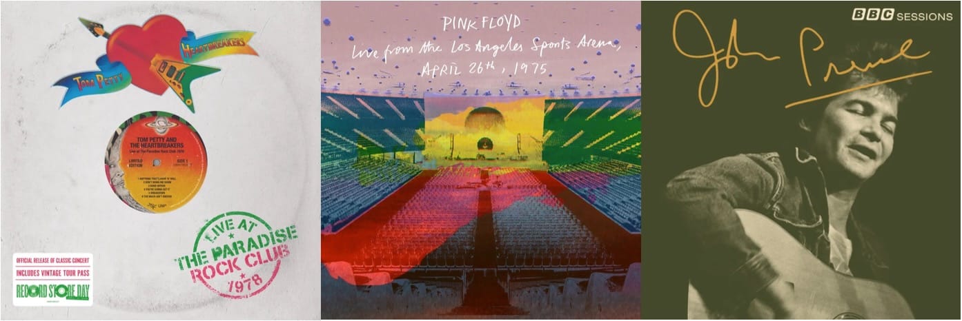 Cover art for Tom Petty and the Heartbreakers, Pink Floyd, and John Prine.