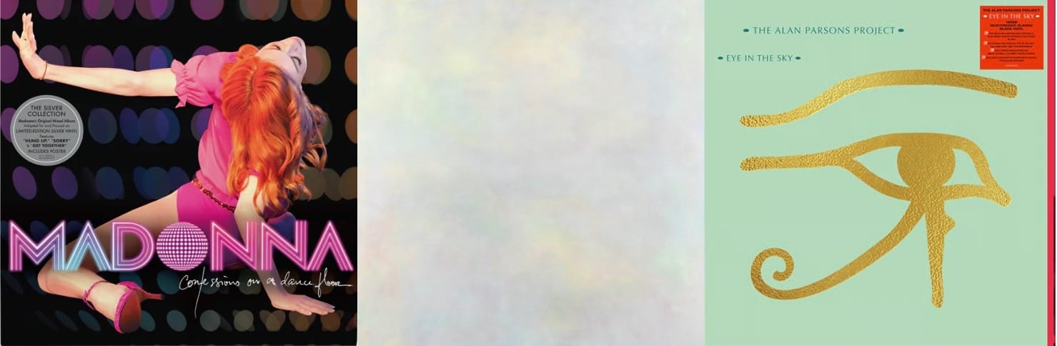 Cover art for Madonna, Variant, and the Alan Parsons Project.