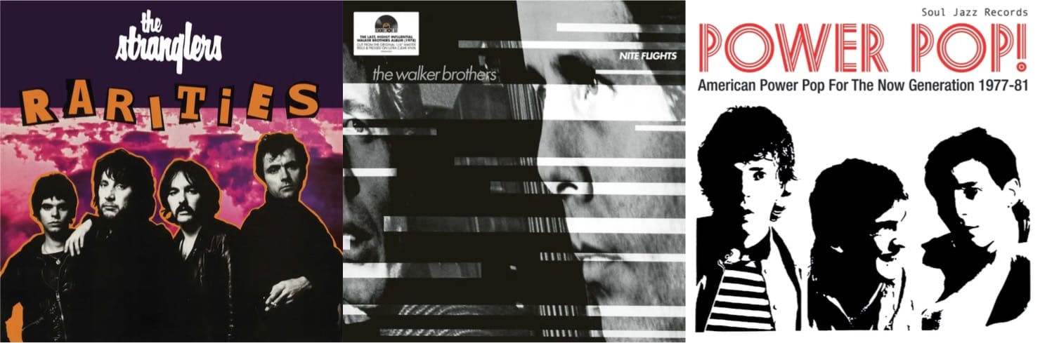 Cover art for the Stranglers, the Walker Brothers, and Power Pop!