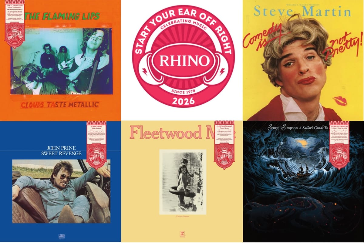 Cover art for the Flaming Lips, Steve Martin, John Prine, Fleetwood Mac, and Sturgill Simpson.