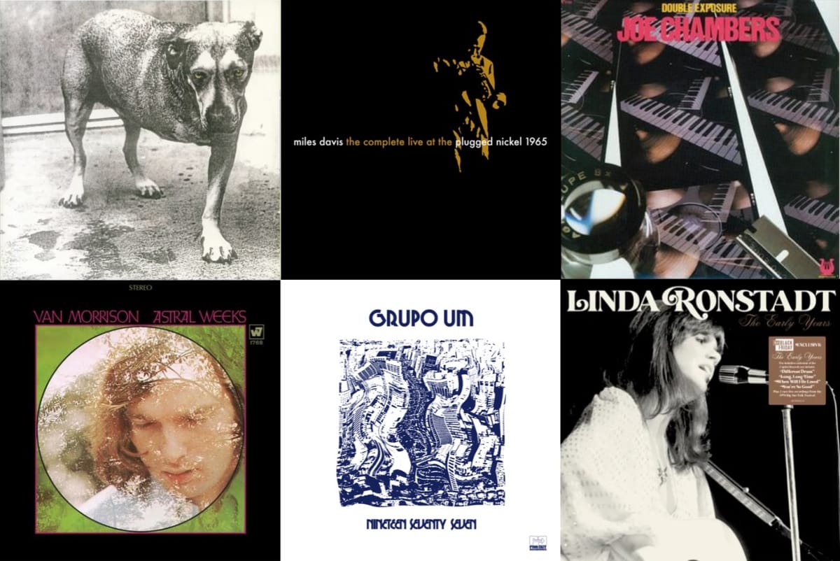 Cover art for Alice in Chains, Miles Davis, Joe Chambers, Van Morrison, Grupo Um, and Linda Ronstadt.