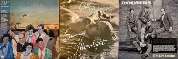 Cover art for Split Enz, Chet Baker, and the Rousers.